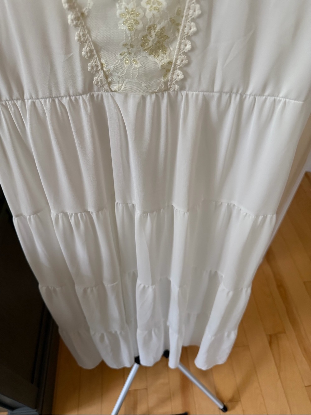 NWT White Cottagecore Boho Tiered Lace Trim Dress XL Romantic - Picture 3 of 7